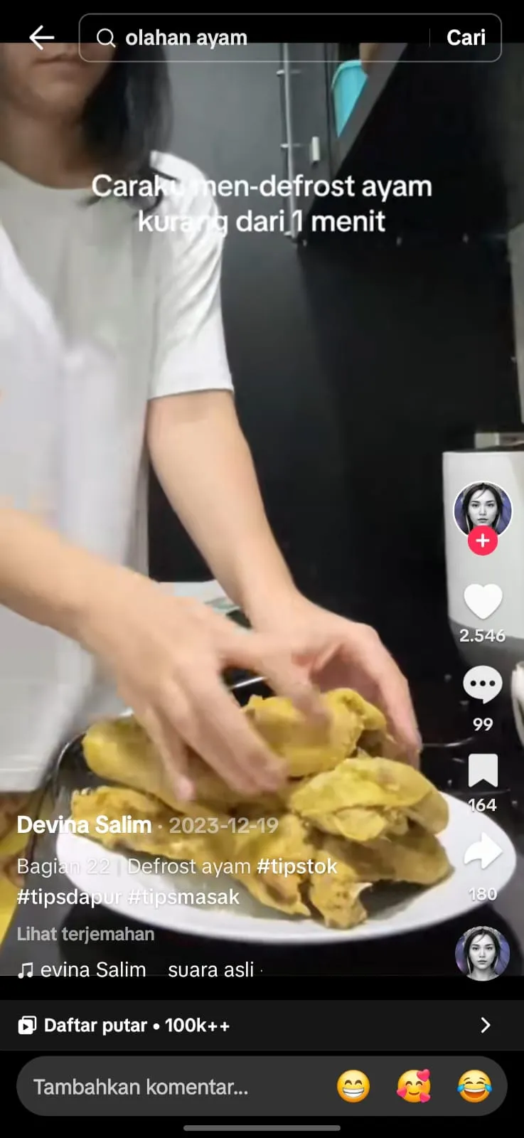 Cara Mencairkan Ayam Beku (Credit: Tiktok/@devinasalim13)