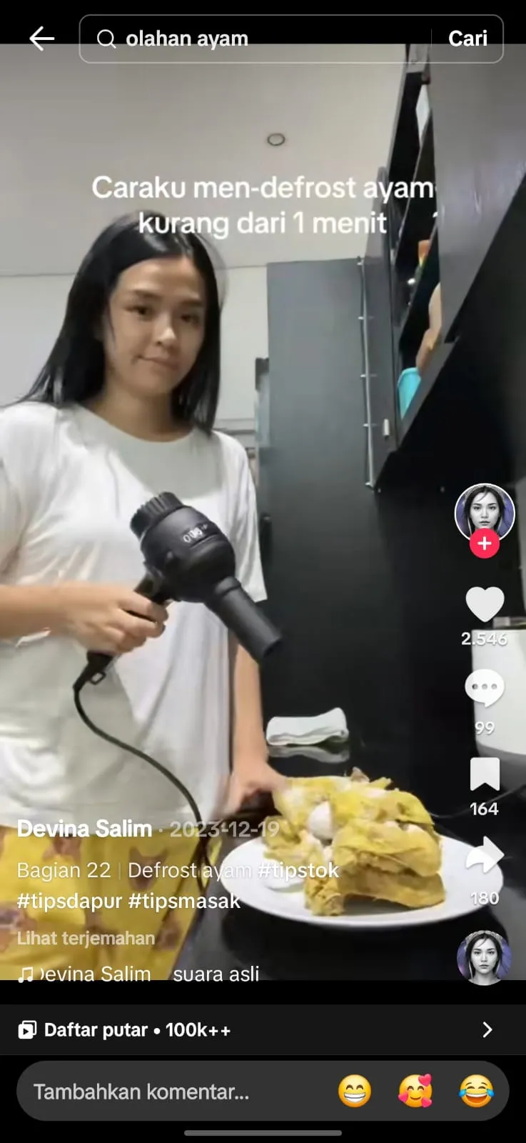 Cara Mencairkan Ayam Beku (Credit: Tiktok/@devinasalim13)