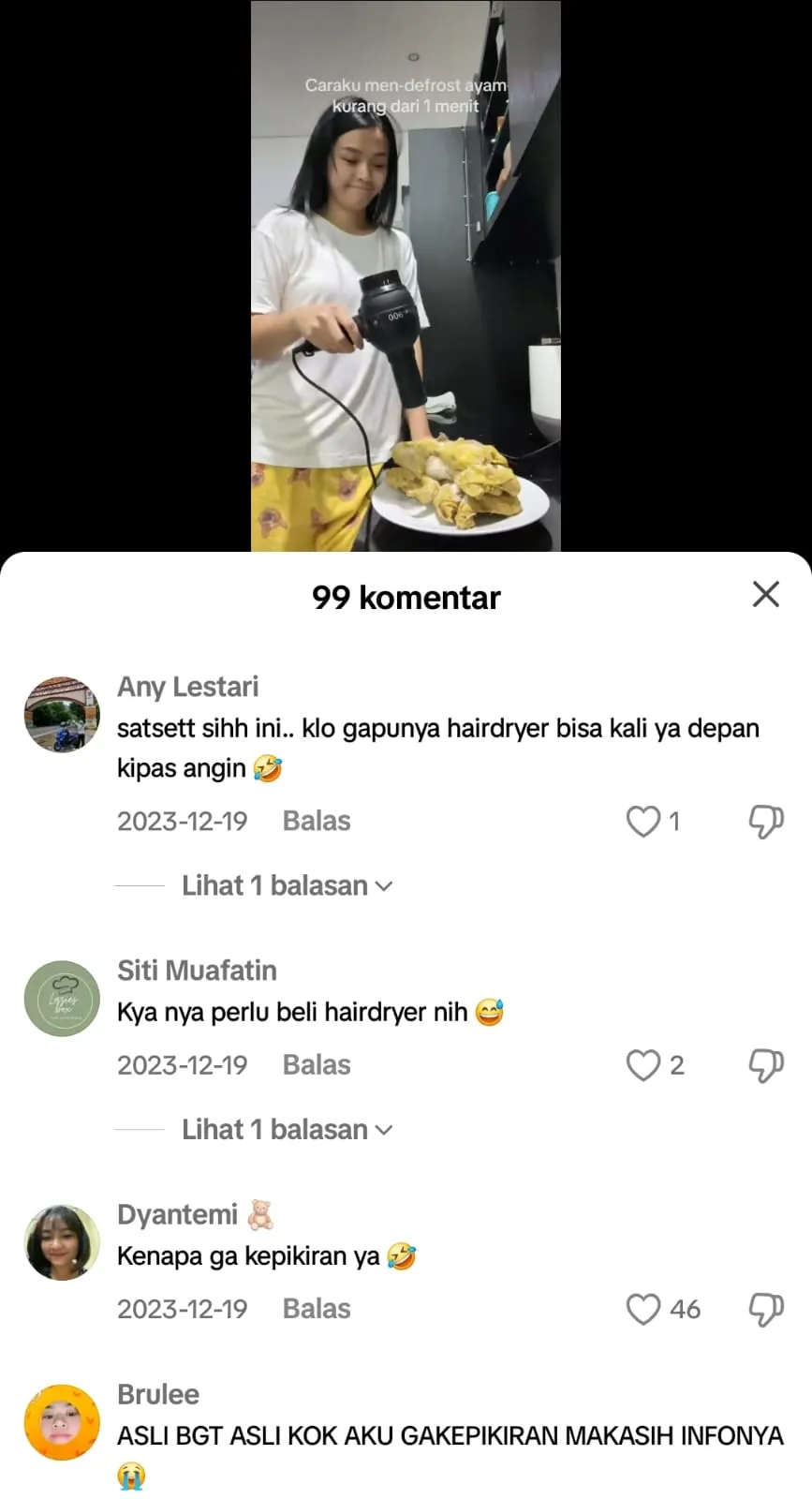 Cara Mencairkan Ayam Beku (Credit: Tiktok/@devinasalim13)