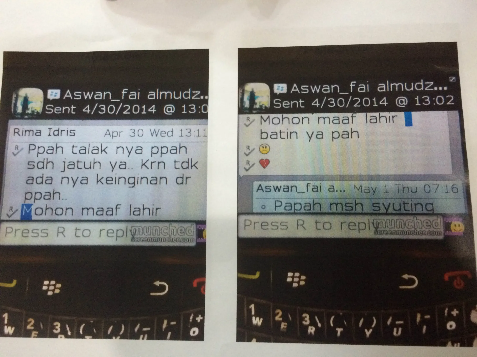 Inilah isi BBM Rima untuk Aswan ©Nuzulur Rakhmah/KapanLagi.com®