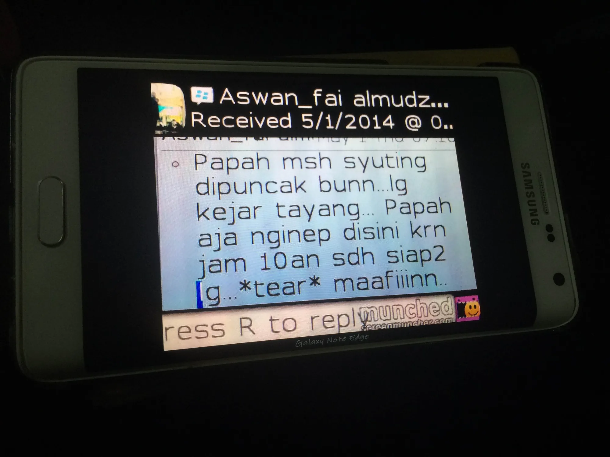 Dan ini isi BBM alasan Aswan tak bisa mendatangi Rima ©Nuzulur Rakhmah/KapanLagi.com®
