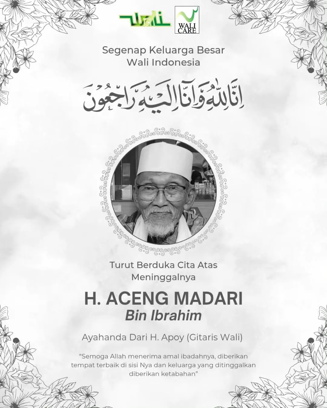 Ayah Apoy Wali meninggal dunia (credit: instagram.com/bandwaliofficial)