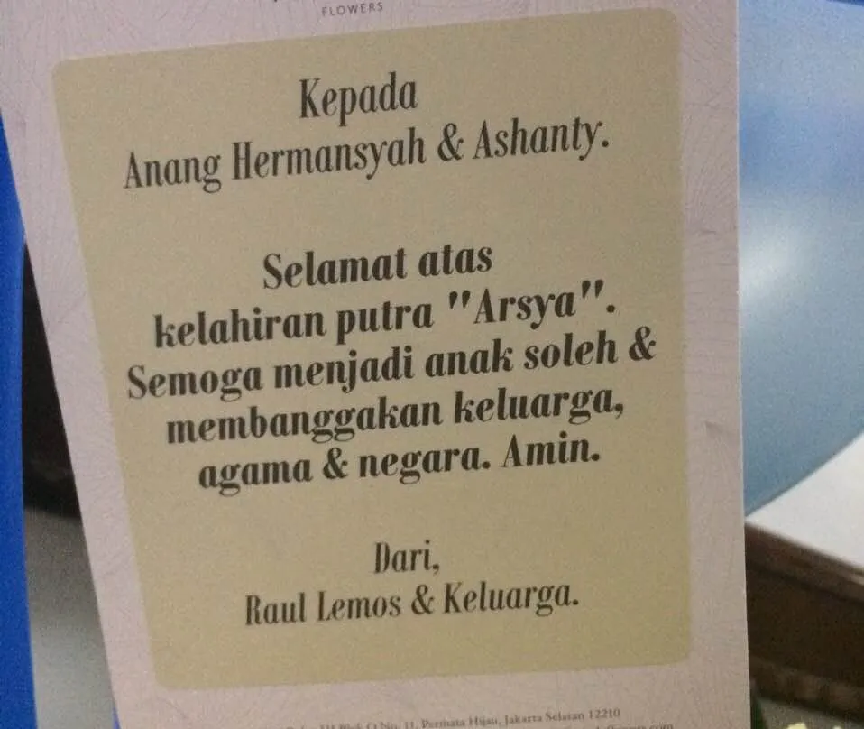 Doa tulus dituliskan Raul dan keluarga atas kelahiran anak keempat Anang/©KapanLagi.com®/Adi Abbas Nugroho