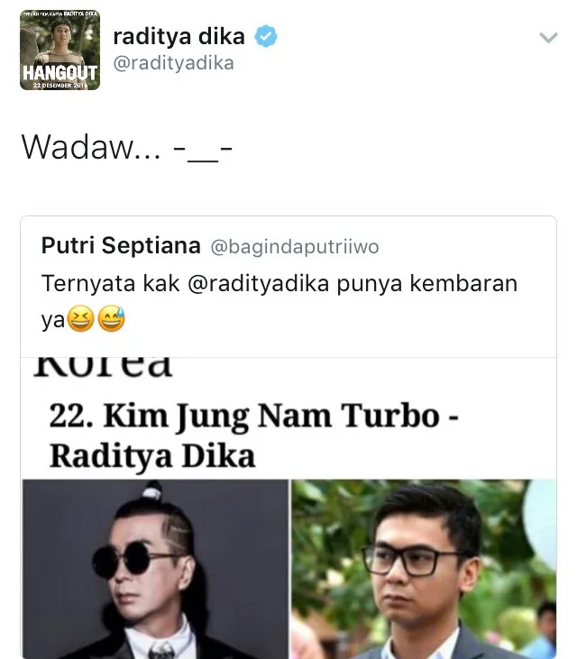 Radit dan Kim Jung Nam mirip? © Twitter