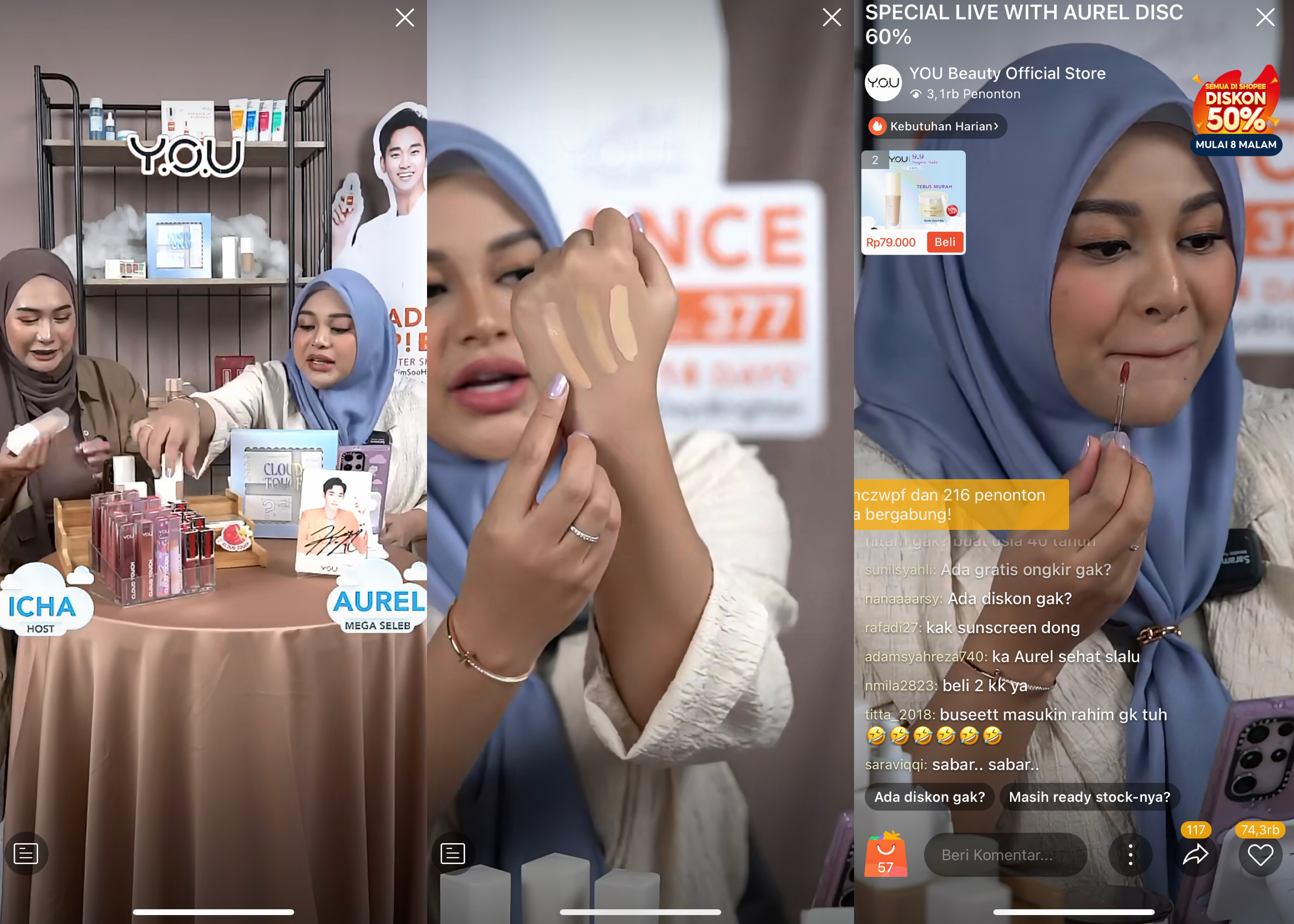 Screenshot of the live streaming session of YOU x Aurel Hermansyah on Shopee Live, Friday (8/9/2023)