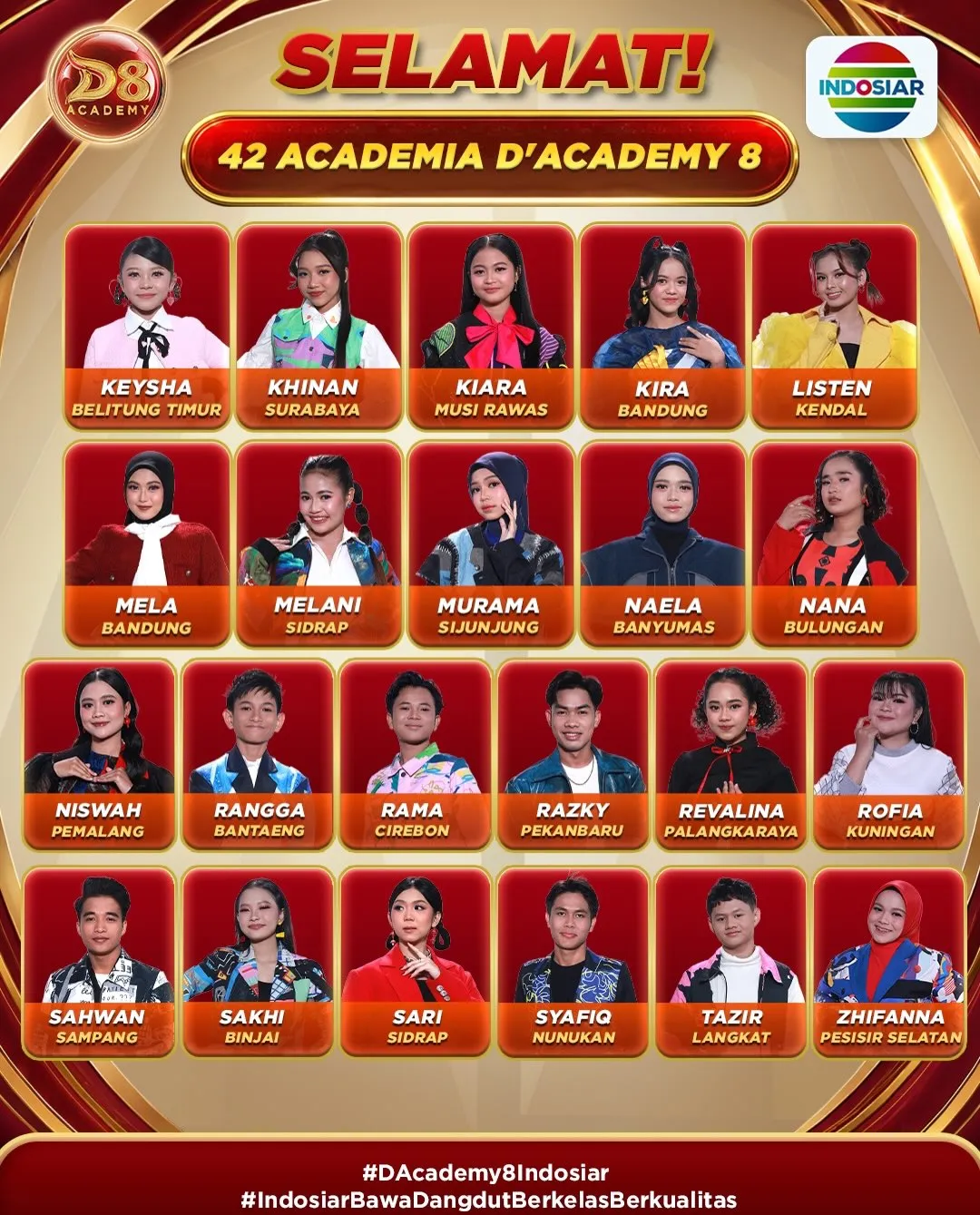 Top 42 Peserta Dangdut Academy 8 (credit: Indosiar)