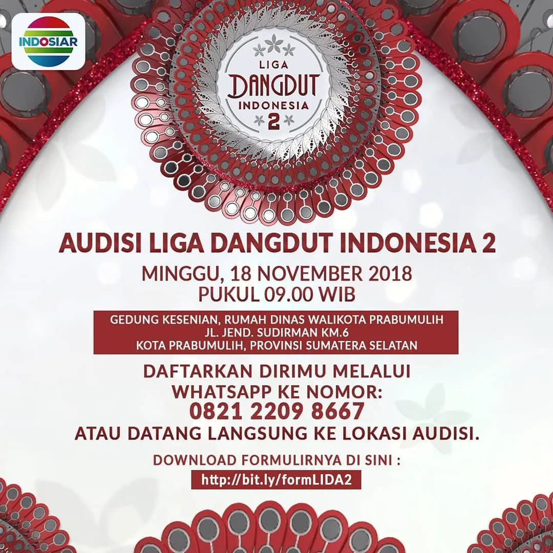 Jadwal audisi Liga Dangdut Indonesia 2 (LIDA 2) di Sumatera Selatan © Instagram.com/indosiar