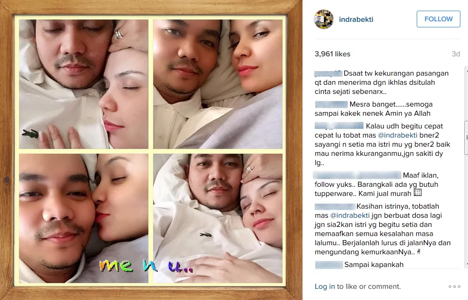 Ucapan cinta Inbek untuk sang istri © Instagram/indrabekti