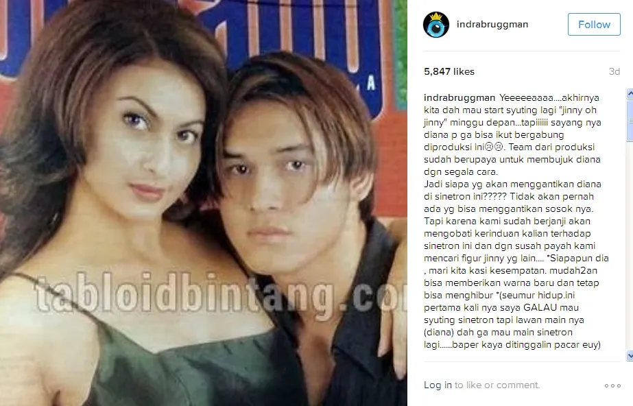 Indra galau tak bisa syuting bareng Diana © Instagram/indrabruggman