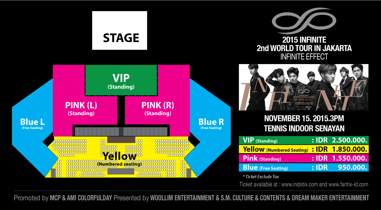 Seat plan dan daftar harga konser Infinite di Jakarta 2015. © MecimaPro dan AMI Live EntertainmenMecimaPro dan AMI Live Entertainmen