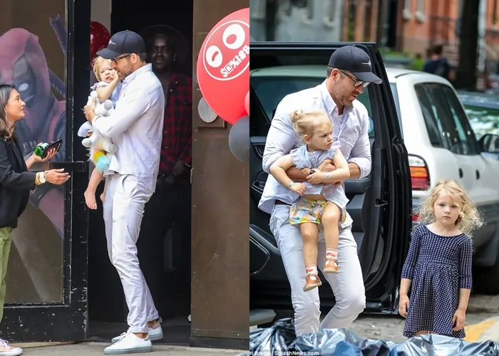 Ryan mengajak kedua anaknya hadiri pesta bertema DEADPOOL. (Splashnews via dailymail)