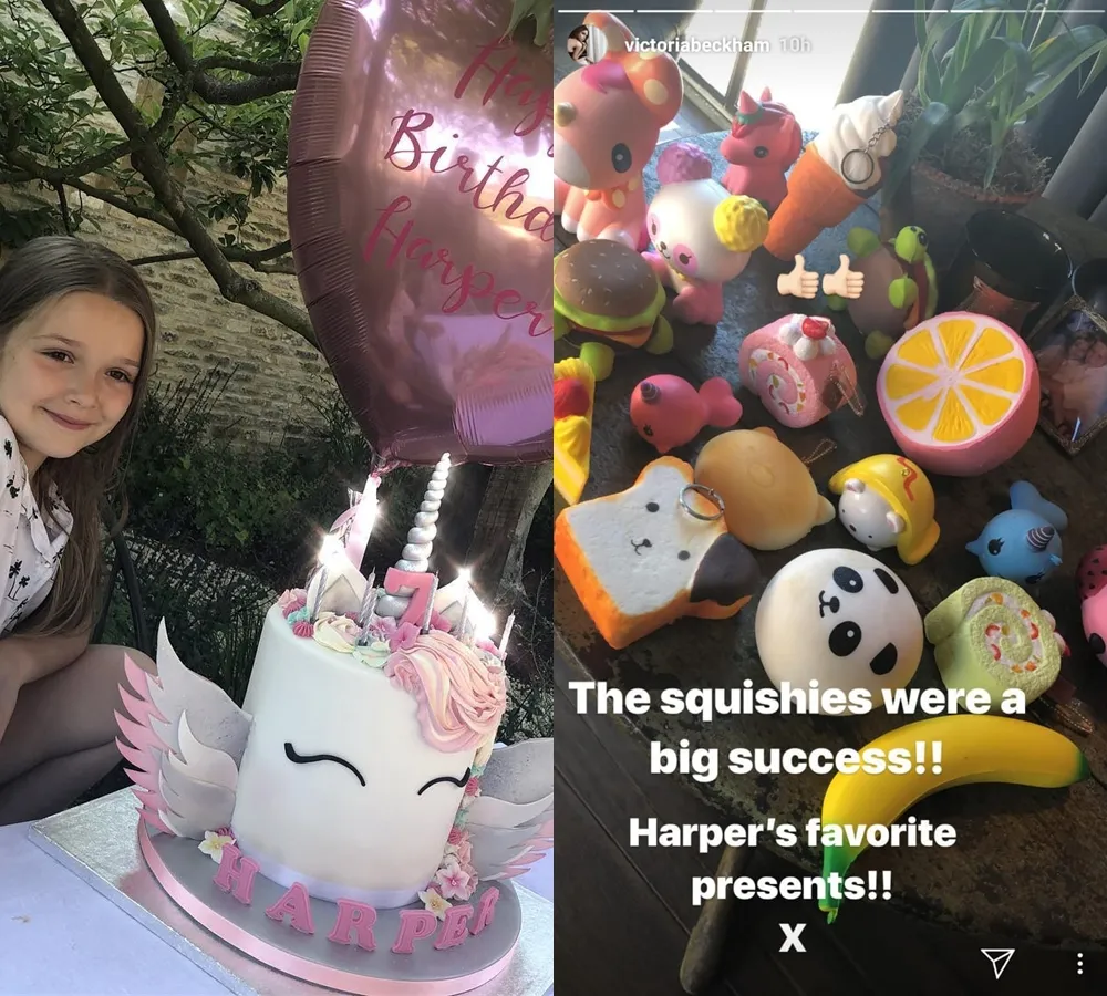 Harper amat bahagia dengan hadiah squishy yang diterimanya. (instagram.com/victoriabeckham)