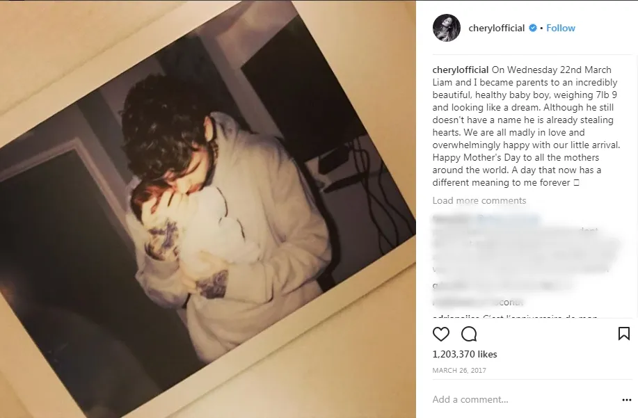 Foto pertama buah hati Liam Payne dan Cheryl. instagram.com/cherylofficial/
