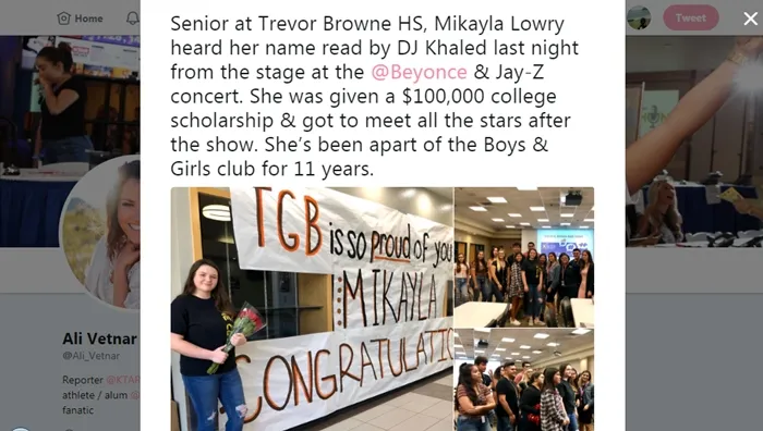 Mikayla mendapat ucapan selamat dari kawan-kawannya. (twitter.com/alli_vetnar diakses 1/10/2018 23.31)