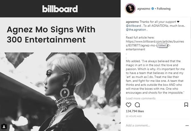 Kerjasama Agnez dan 300 Ent semakin membuka jalan karir internasionalnya. © Agnez Mo Instagram