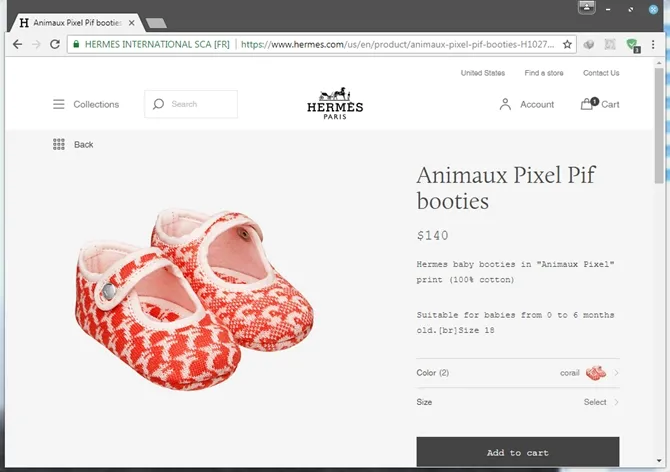 Detail sepatu anak Olla Ramlan dari website resmi Hermes. © Hermes.com