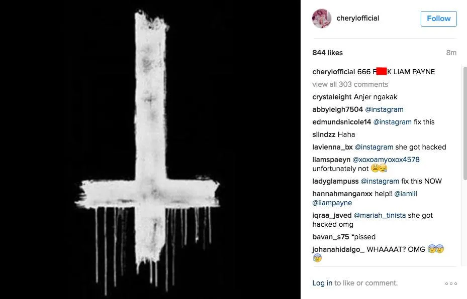 Sebuah gambar satanis pun jadi foto yang di-posting berikutnya oleh sang pembajak di Instagram Cheryl Cole © capitalfm.com