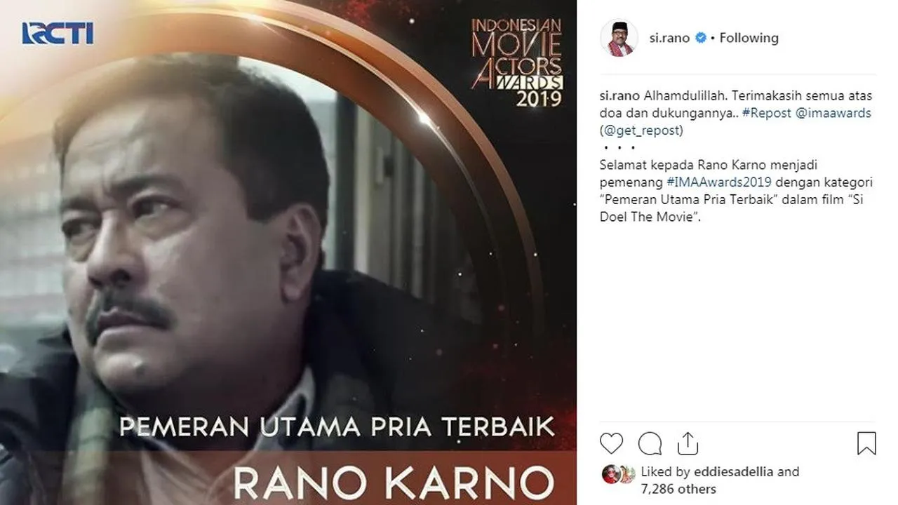 Rano Karno Raih Penghargaan IMAA 2019 Credit : www.instagram.com/si.rano