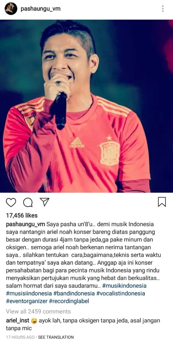 Tantangan dari Pasha disambut oleh Ariel. (instagram.com/pashaungu_vm)