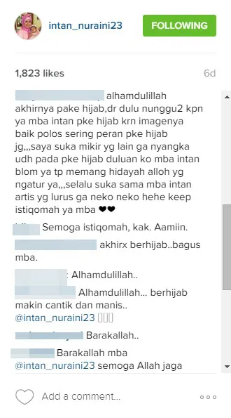 Dukungan dari fans untuk Intan © instagram.com/intan_nuraini23