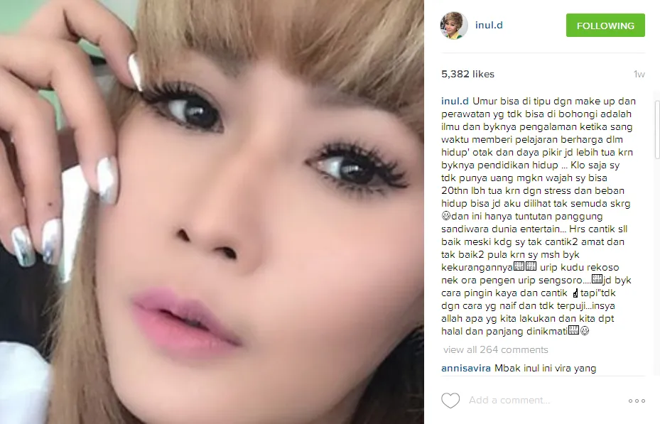 Curhatan Inul mengenai make up-nya © Instagram/inul.d