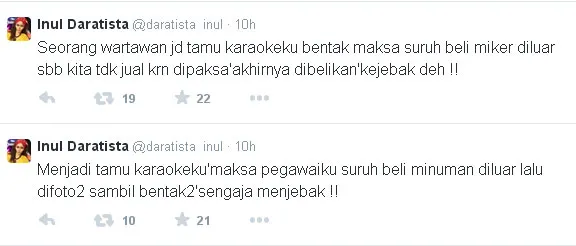 Pesan yang ditulis Inul Daratista mellaui Twitter. @via Twitter