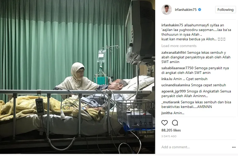 Ayah Irfan Hakim tengah terbaring sakit di RS. 姆nstagram.com/irfanhakim75