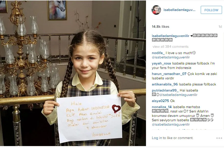 Isabella beri peringatan pada fans untuk saksikan 'Elif 2' © Instagram.com/isabelladamlaguvenilir