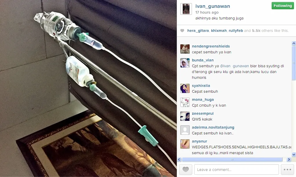 Foto infus di akun Instagram Ivan Gunawan. / Ivan Gunawan Official Instagram
