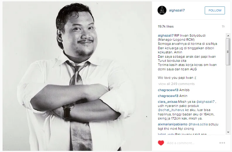 Al Ghazali berduka karena meninggalnya Iwan Ndut ©instagram.com/alghazali7