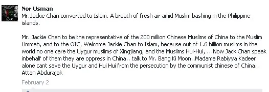 Nor Usman yang menyebarkan berita Jackie Chan menjadi mualaf.
