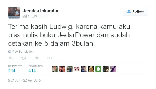 Ucapan terima kasih Jedar @foto: twitter.com/jess_iskandar
