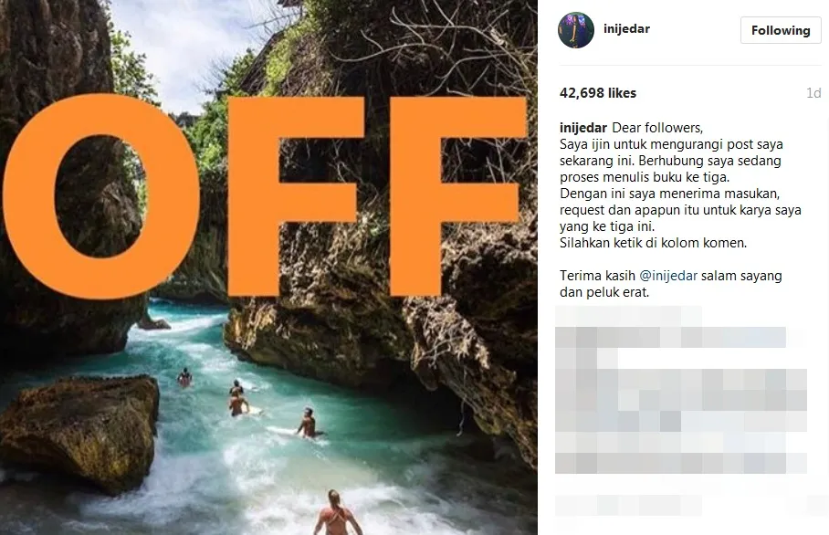 Jedar off dari IG demi buku barunya ©instagram/inijedar