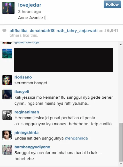 Komentar dari para user Instagram @ instagram.com/lovejedar