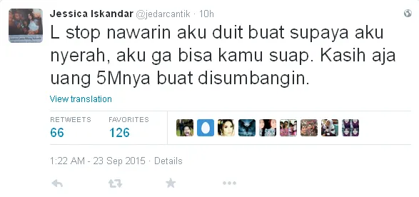 Jedar sarankan Ludwig untuk beramal © Twitter/jedarcantik
