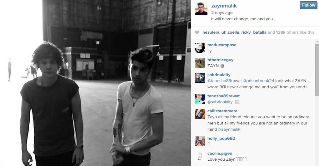 Harry Styles dan Zayn Malik @foto: instagram.com/zaynmalik