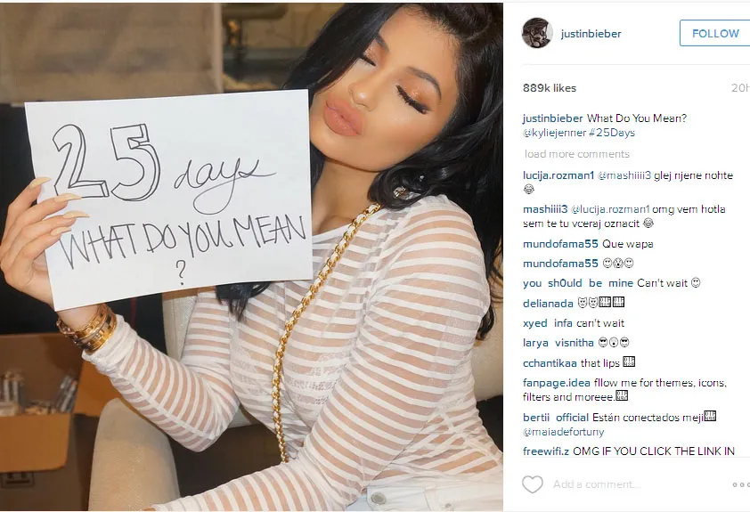 Kylie Jenner promosi lagu baru Justin Bieber @foto: Official Instagram Justin Bieber