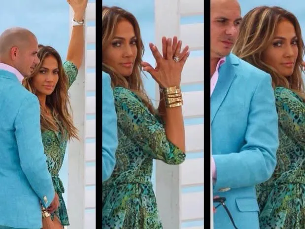 JLo dan Pitbull di lokasi syuting @music.terra.com