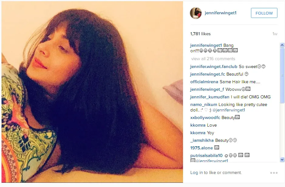 Ini dia rambut baru berponi Jennifer Winget, cantik kan? © Instagram.com/jenniferwinget1