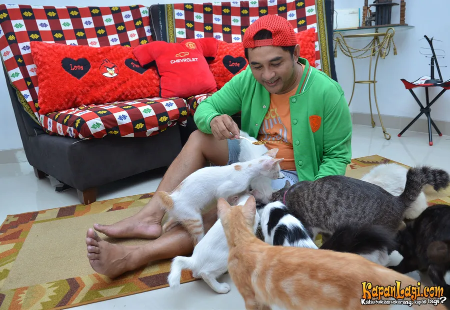 Jeremy dan 9 ekor kucing di rumahnya. @KapanLagi.com®/Muhammad Akrom