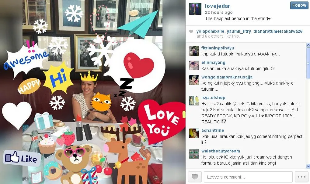 Jessica pamerkan baby El, namun kembali menutupi wajahnya @ instagram.com/lovejedar