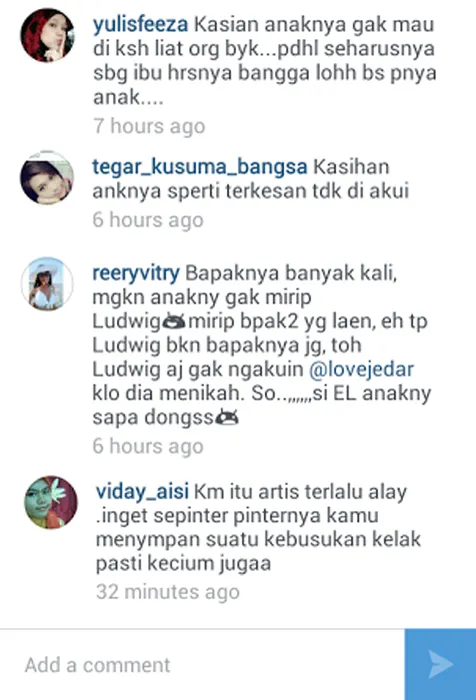 Berbagai komentar dari para follower Jessica @ instagram.com/lovejedar