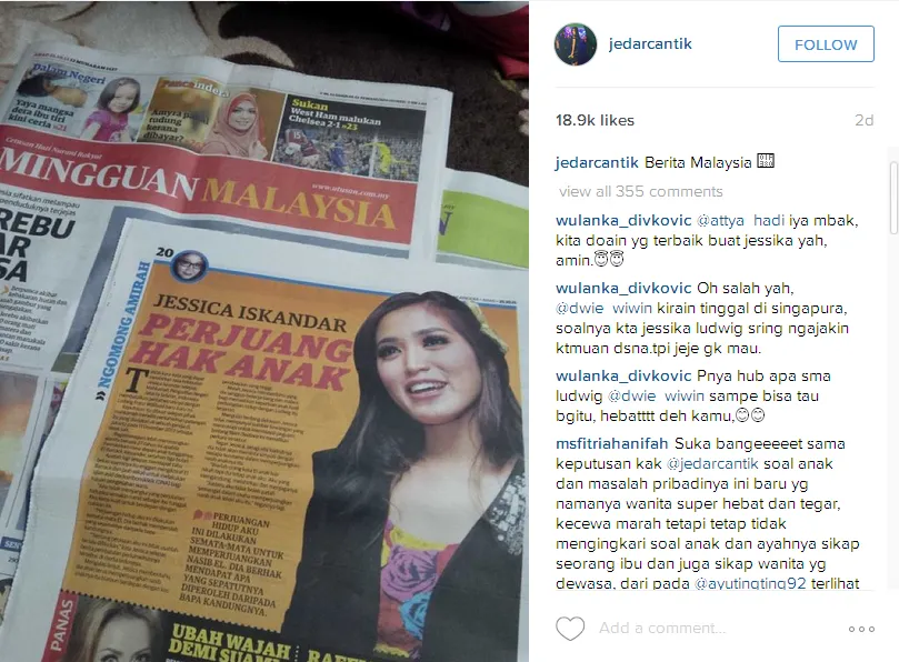 Jedar diliput surat kabar Malaysia © Instagram/jedarcantik