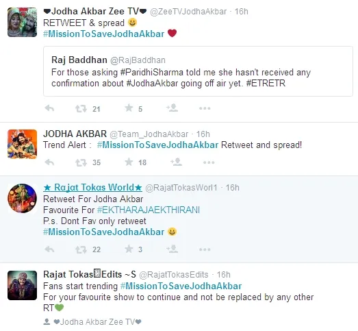 Netizen lancarkan misi selamatkan 'Jodha Akbar. @twitter
