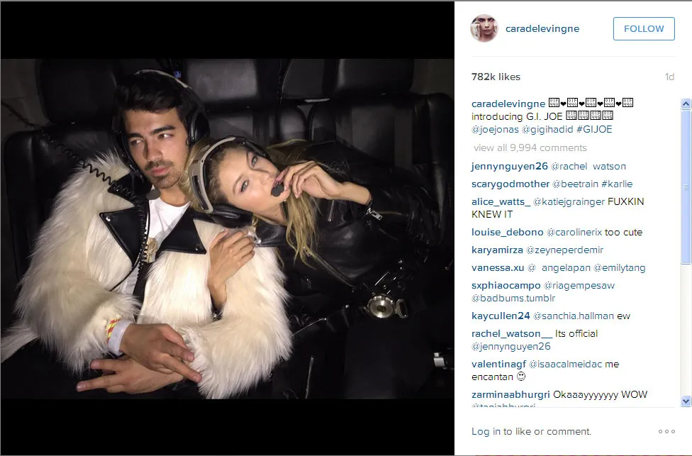 Cara Delevigne beri julukan main untuk Joe Jonas dan Gigi Hadid © Instagram/Cara Delevingne