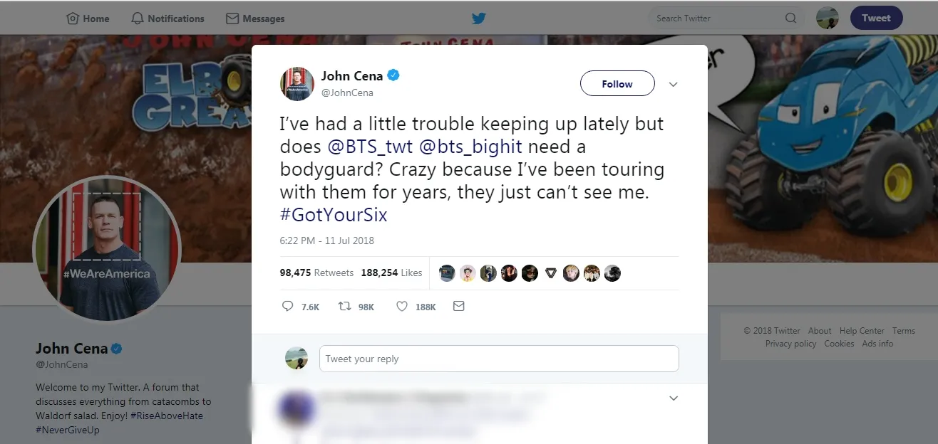 Twit John Cena yang bikin heboh para Army. (twitter.com/JohnCena)