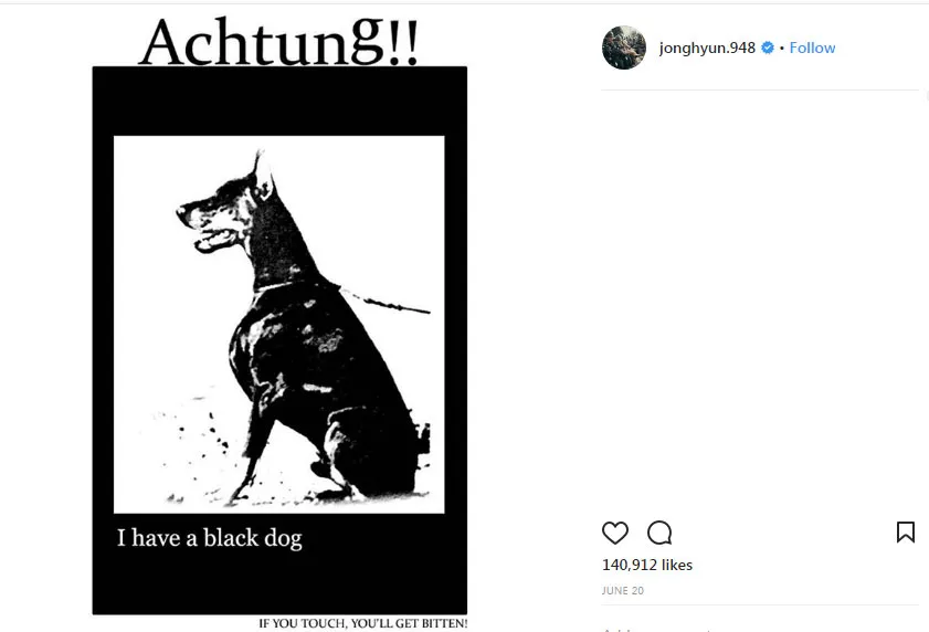 Joghyun pernah memposting desain tato soal black dog yang merupakan metafora dari depresi. - Instagram/jonghyun.948