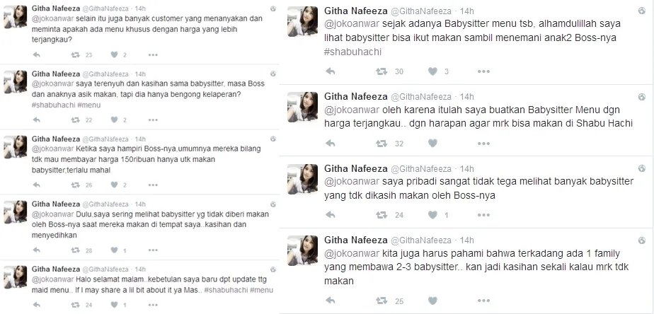 Githa menjelaskan menu khusus baby sitter yang ada di restonya ©twitter/githanafeeza