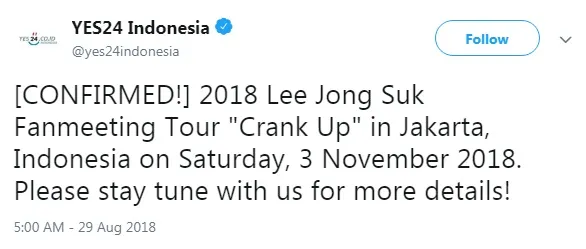Ayo menabung biar bisa ketemu Lee Jong Suk © twitter.com/yes24Indonesia