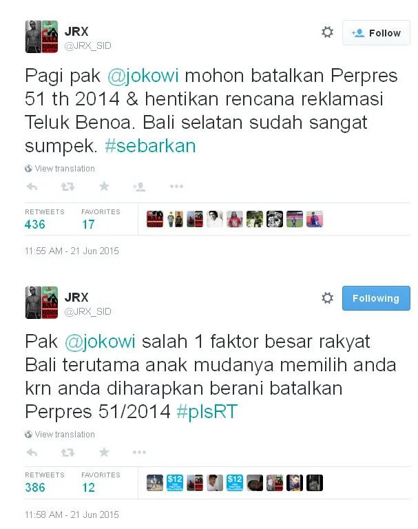 Permintaan JRX SID @foto: Official Twitter JRX SID